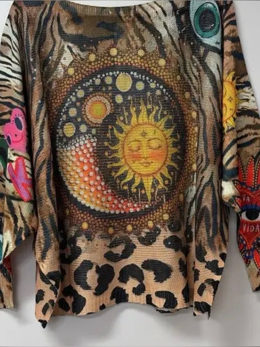 Italian Made Boho Sun & Leopard Print Women's Top